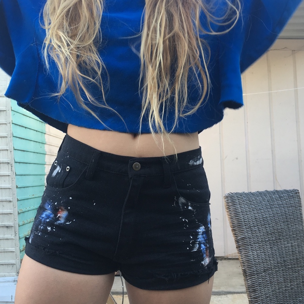 HAND PAINTED BLACK HIGH RISE SHORTS